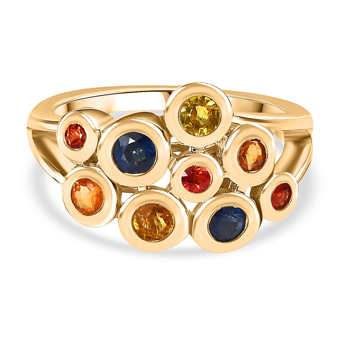 Blue Sapphire ,  Yellow Sapphire ,  Orange Sapphire ,  Red Sapphire  Fancy Ring in 18K YG Vermeil Sterling Silver 1.15 ct  1.279  Ct.