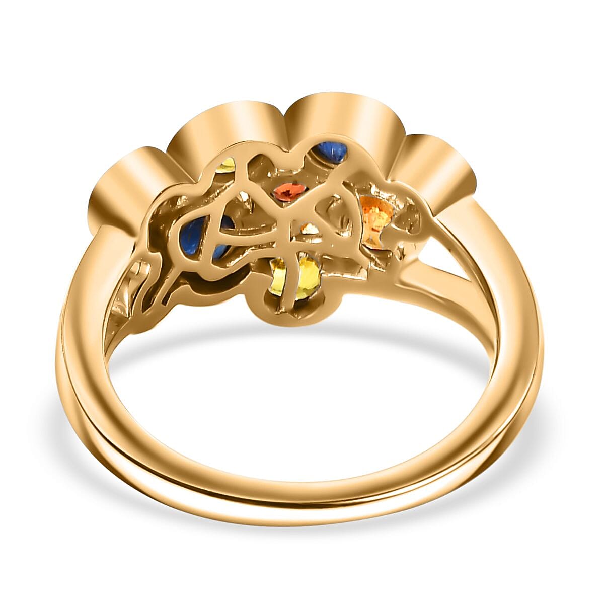 Blue Sapphire ,  Yellow Sapphire ,  Orange Sapphire ,  Red Sapphire  Fancy Ring in 18K YG Vermeil Sterling Silver 1.15 ct  1.279  Ct.