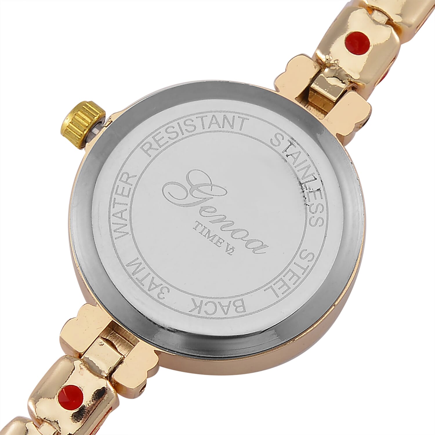 GENOA - Japanese Mov, 3 ATM,  Red CZ-White Crystal Watch