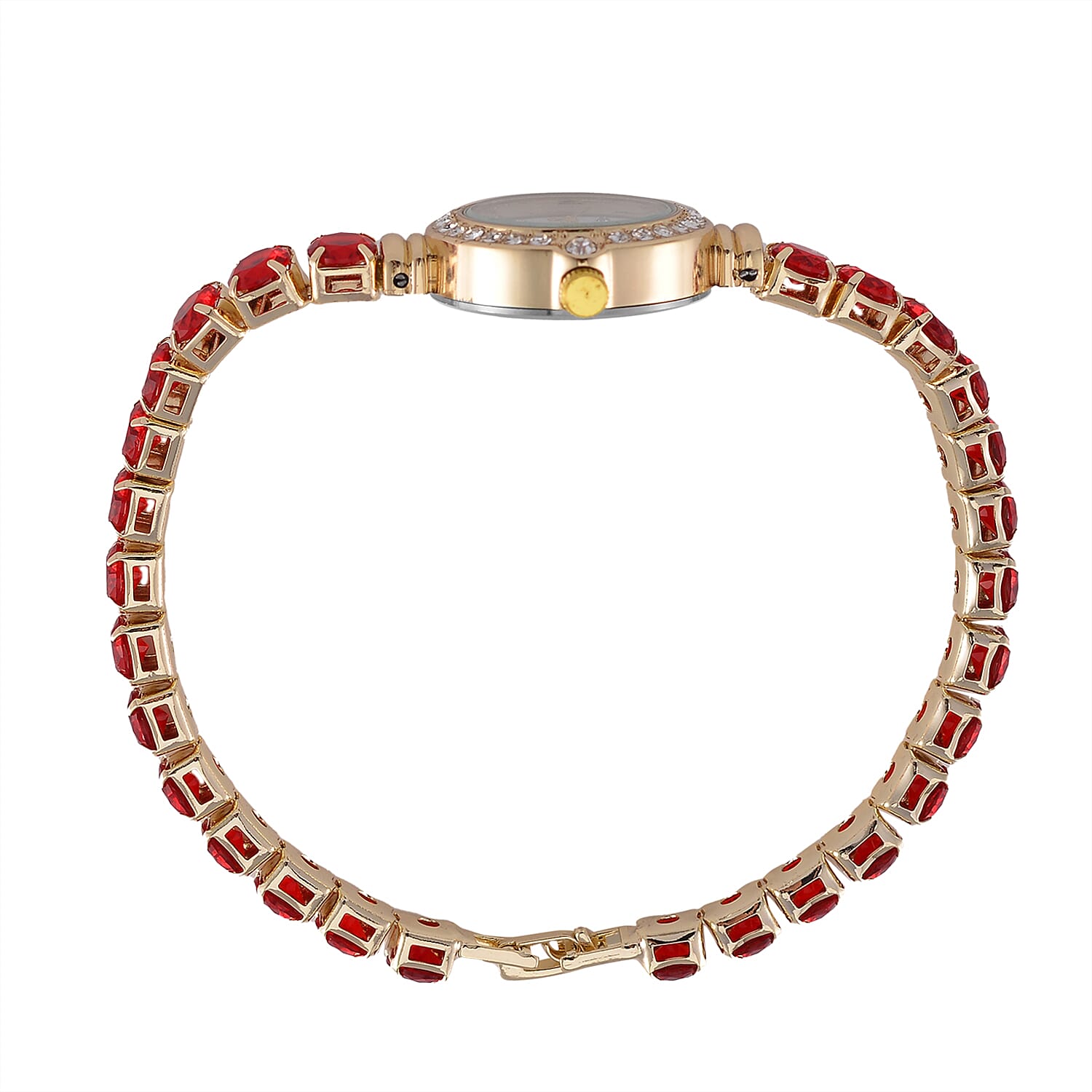 GENOA - Japanese Mov, 3 ATM,  Red CZ-White Crystal Watch