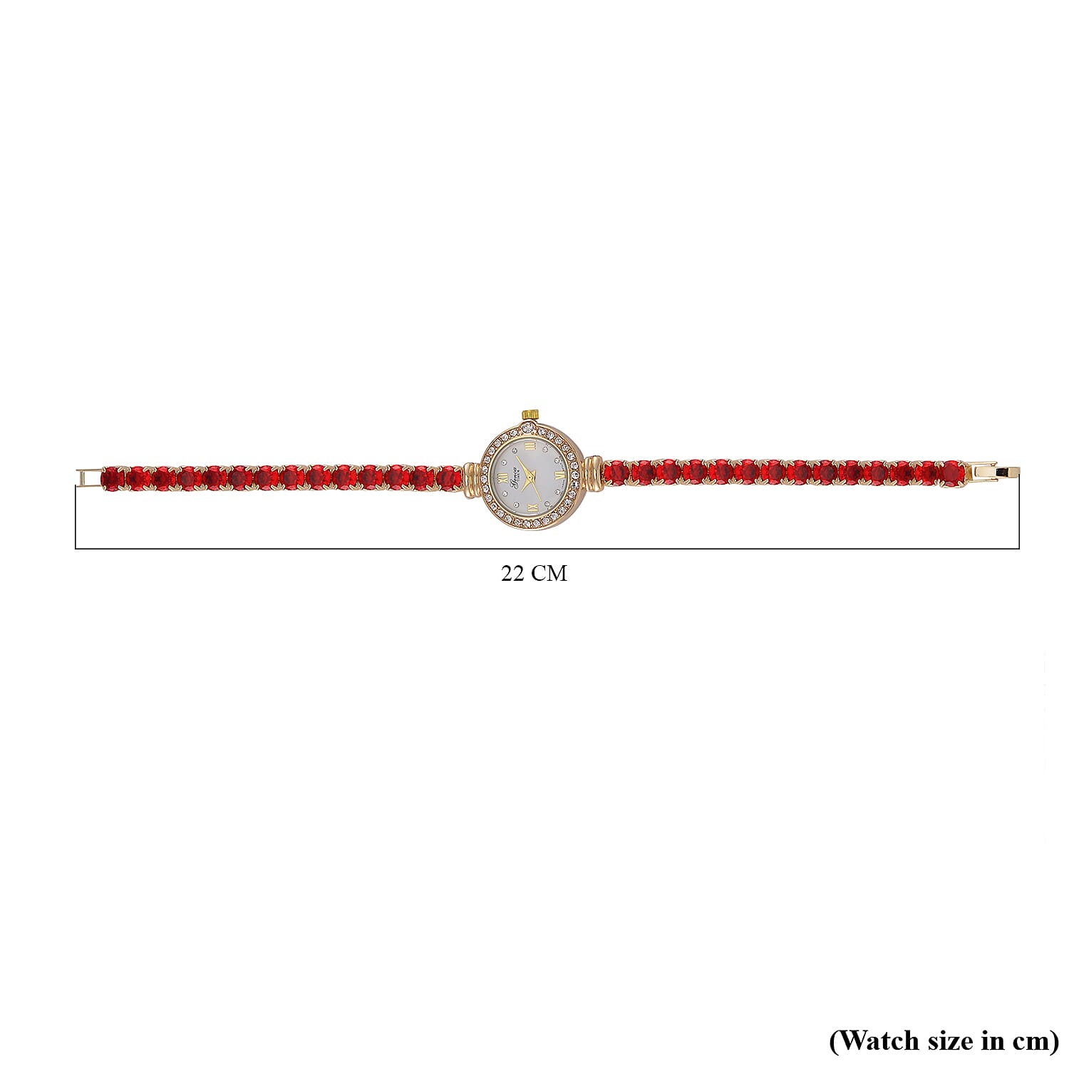 GENOA - Japanese Mov, 3 ATM,  Red CZ-White Crystal Watch