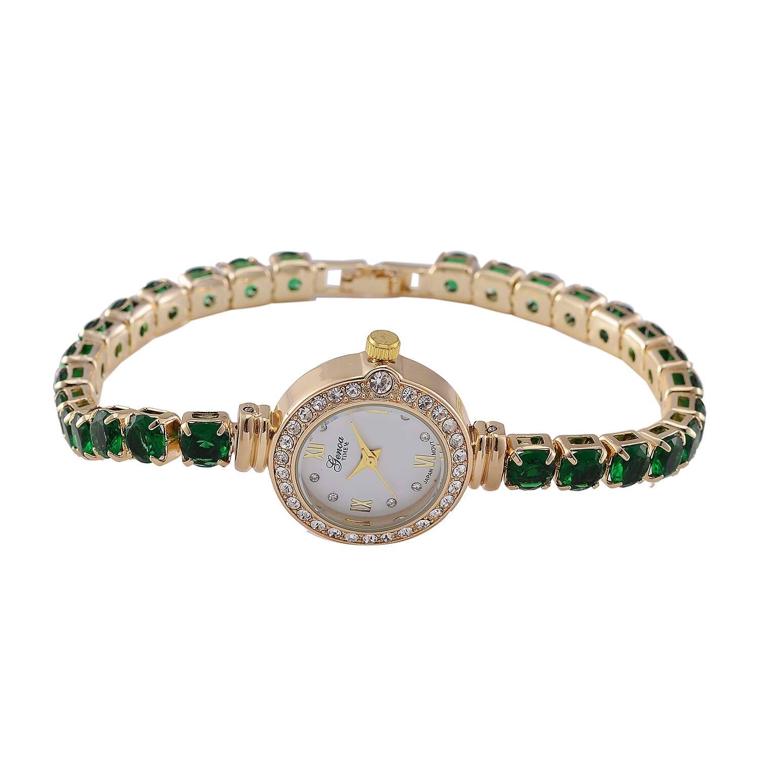 Green Cubic Zirconia ,  White Crystal  Watch Pure Yellow Brass  15.01 ct  15.010  Ct.