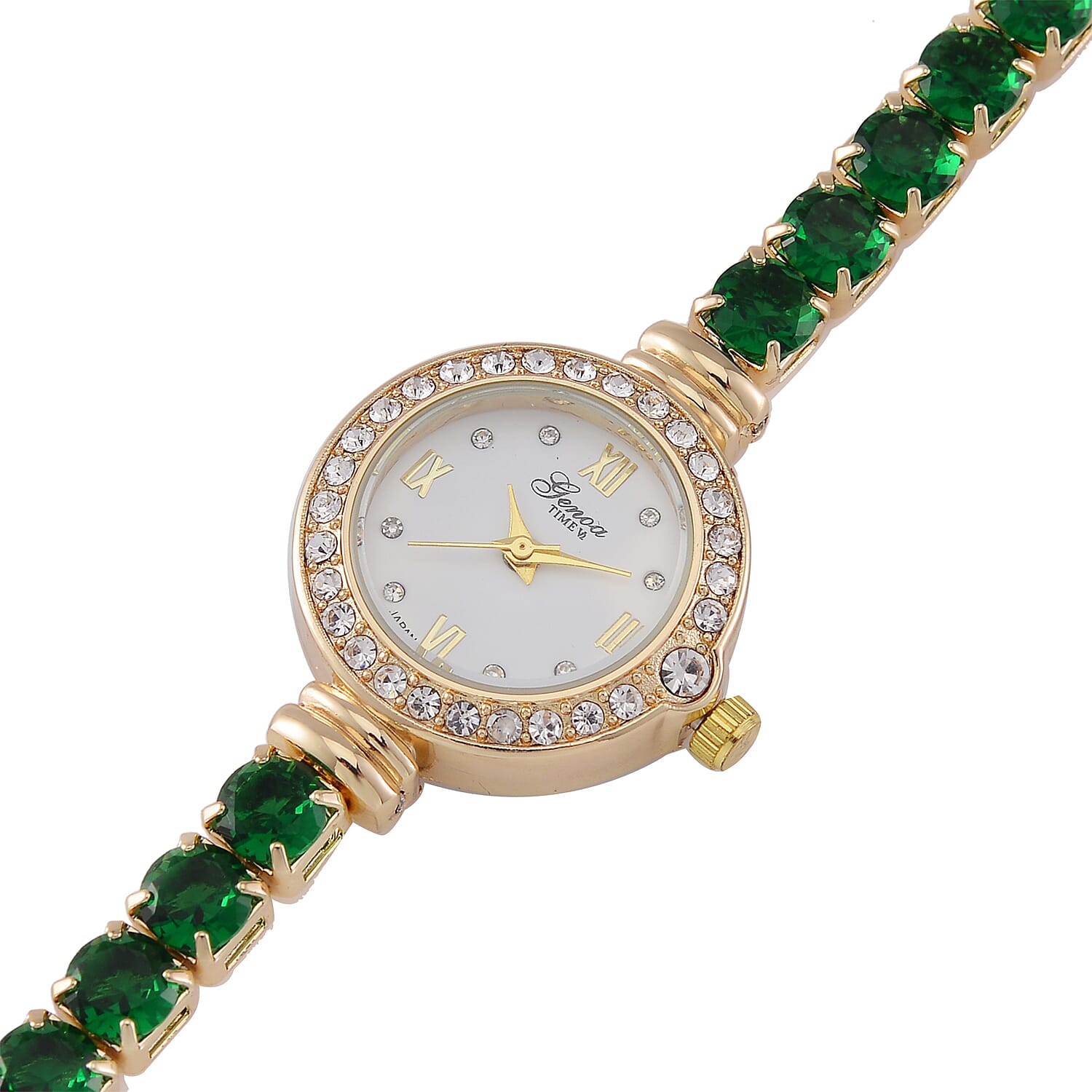 Green Cubic Zirconia ,  White Crystal  Watch Pure Yellow Brass  15.01 ct  15.010  Ct.