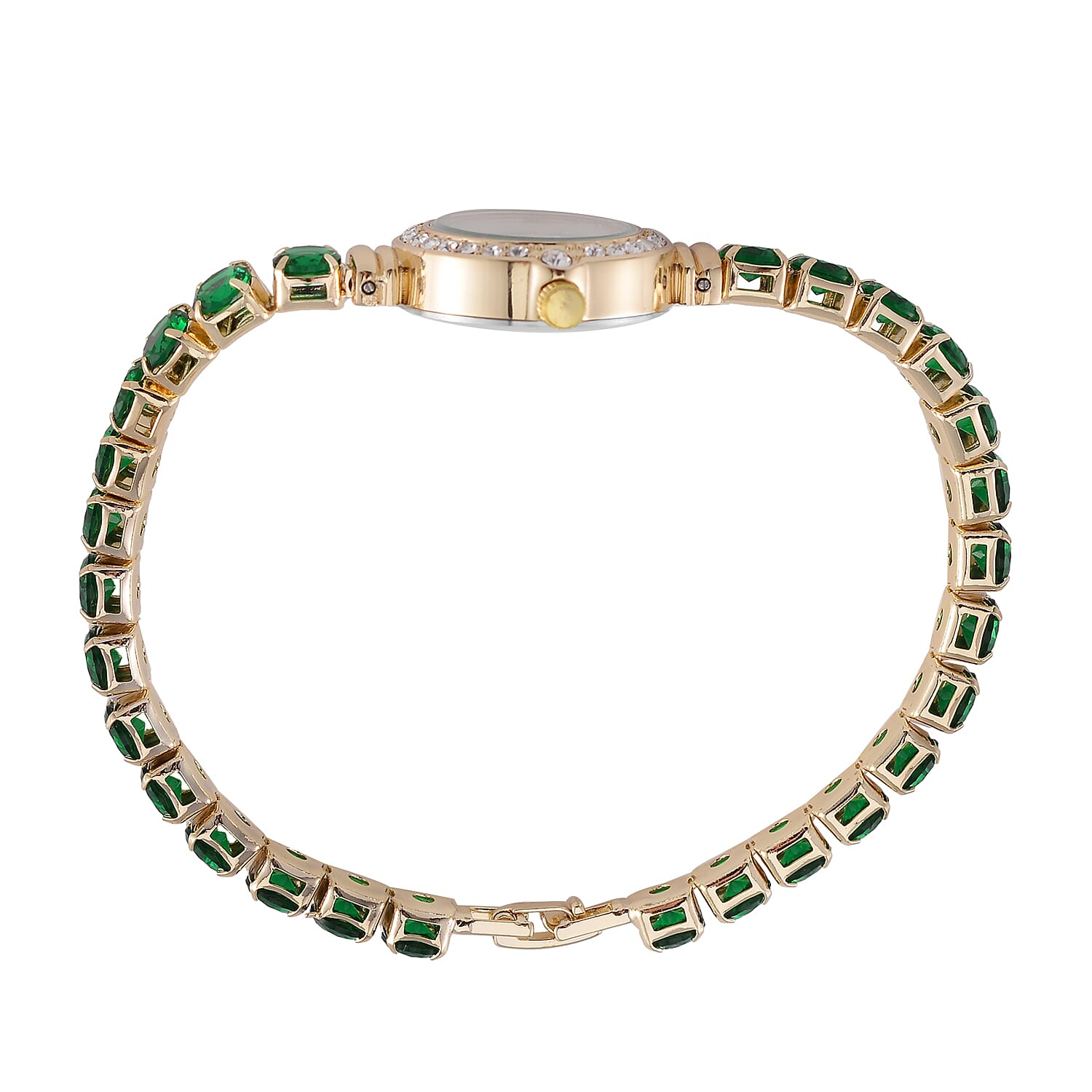 GENOA Japan Movt. 3ATM WR Gold Finish White Crystal - Green Cubic Zirconia Studded Watch