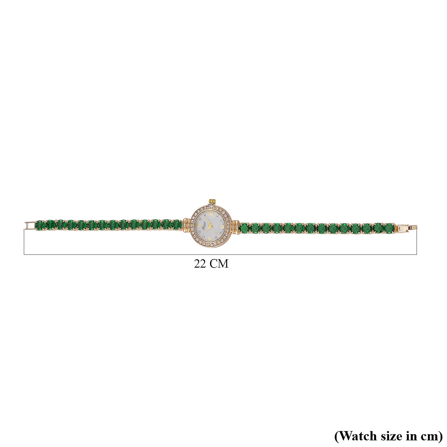 GENOA Japan Movt. 3ATM WR Gold Finish White Crystal - Green Cubic Zirconia Studded Watch