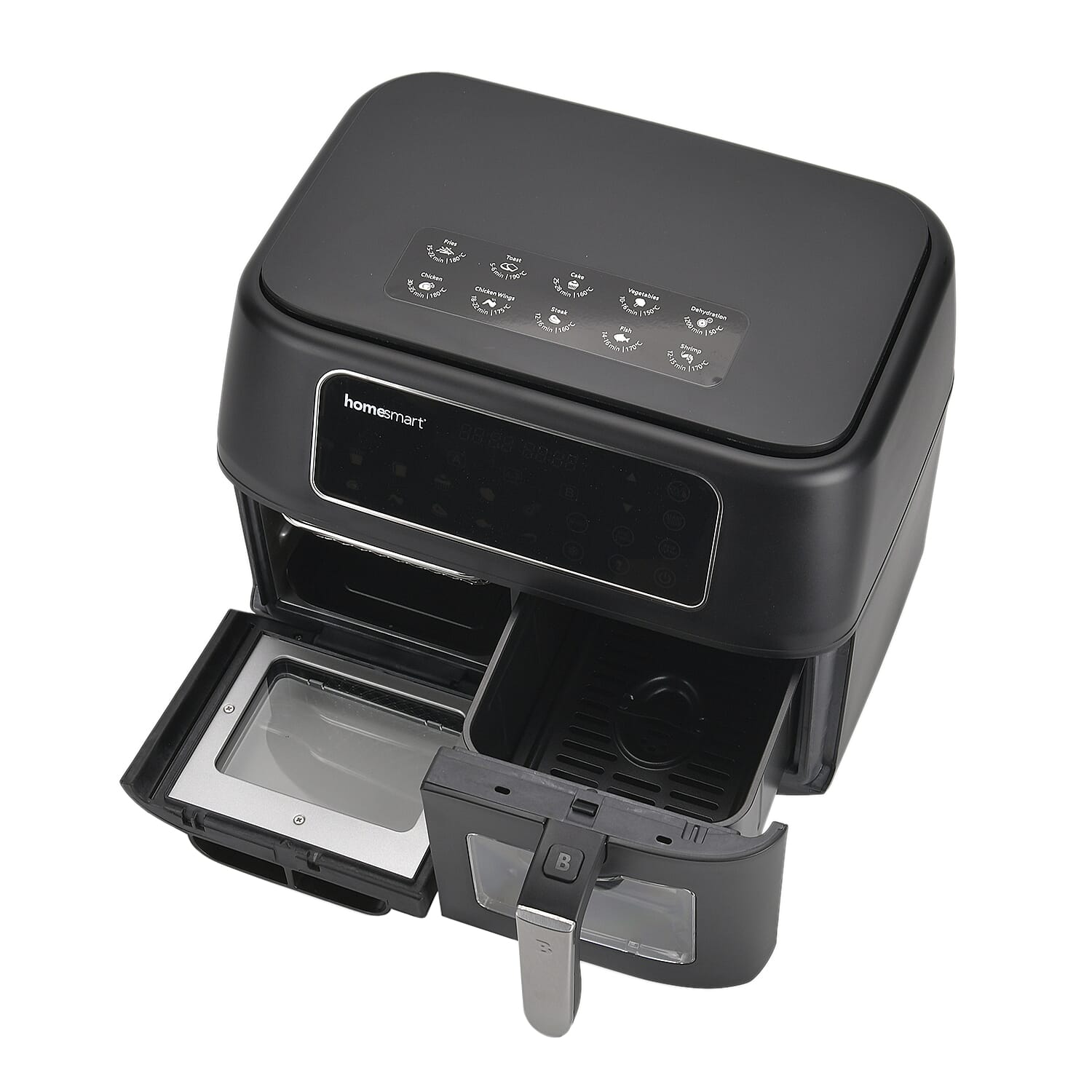 Complete Meal Solution Air Fryer - Dual Draw PLUS Shelves with Digital Touch Screen -  Air Fry, Roast, Bake, Grill, Caserole (Size 40 x31 cm) - Black