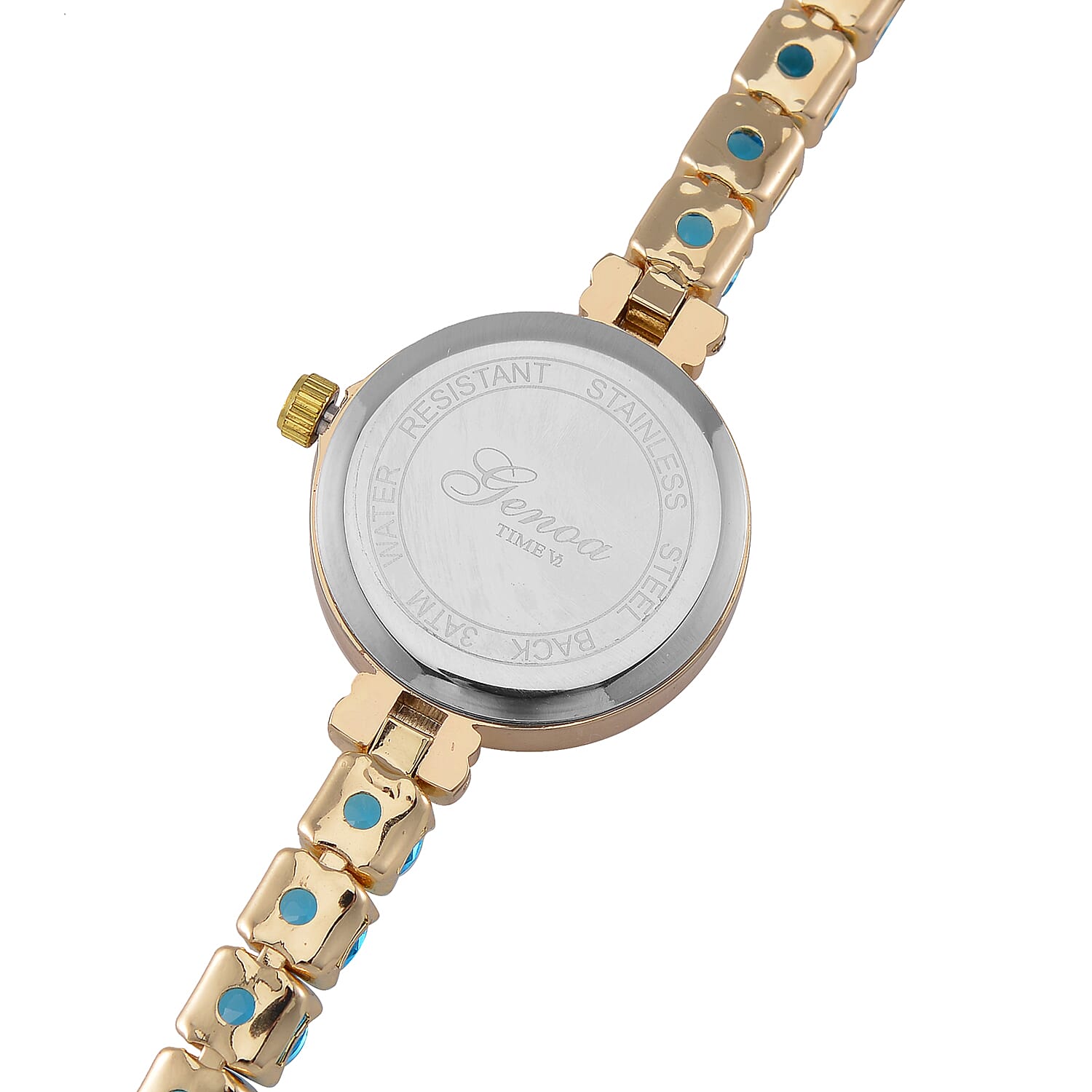 GENOA - Japanese Mov, 3 ATM,  Sky Blue CZ-White Crystal Watch