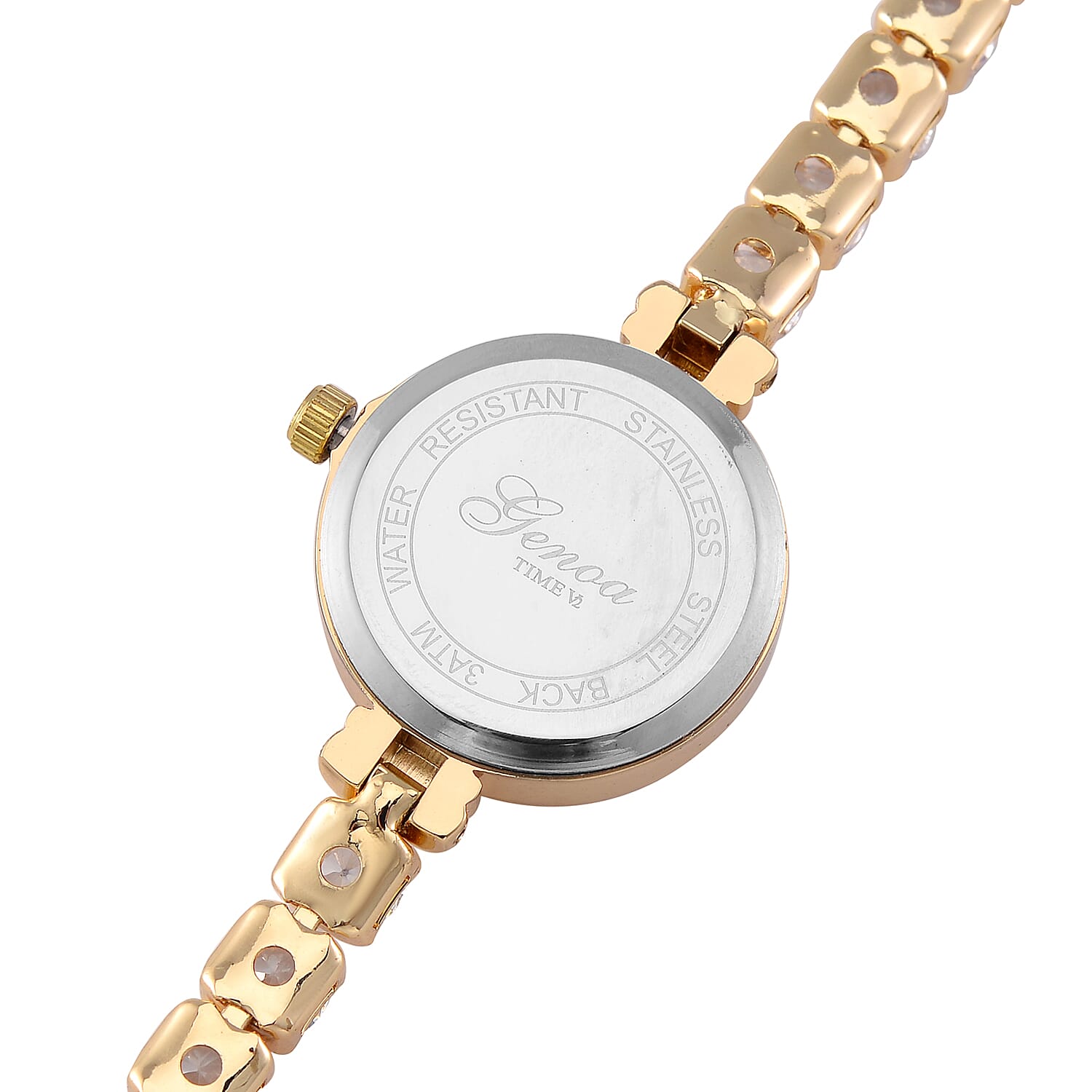 GENOA Japan Movt. 3ATM WR Gold Finish White Crystal Studded Watch