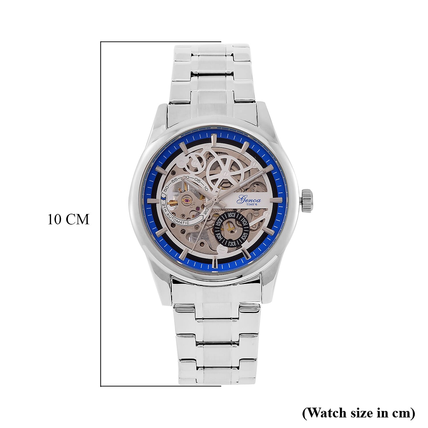 GENOA Automatic Movt. 3ATM WR Blue Ring Watch with Stainless Steel Chain Strap GENOA Automatic Movt. 3ATM WR Blue Ring Watch with Stainless Steel Chain Strap