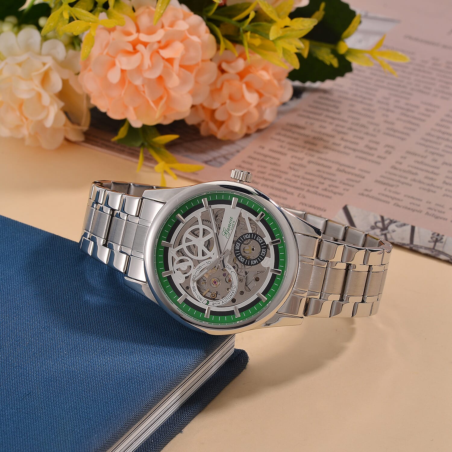 Limited Edition - Genoa Time V2 Automatic Movt, Skeleton Dial Crystal Studded Watch