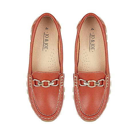 Jo - Joe Ladies Ipanema Leather Loafer Shoes (Size 7) - Orange