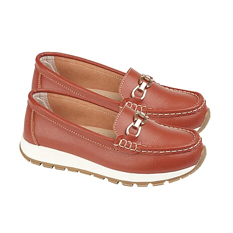 Jo - Joe Ladies Ipanema Leather Loafer Shoes (Size 7) - Orange