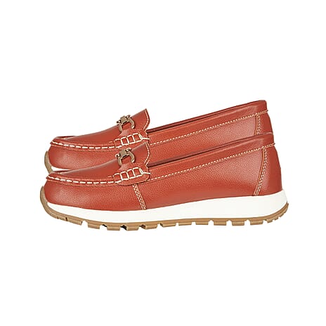 Jo - Joe Ladies Ipanema Leather Loafer Shoes (Size 7) - Orange