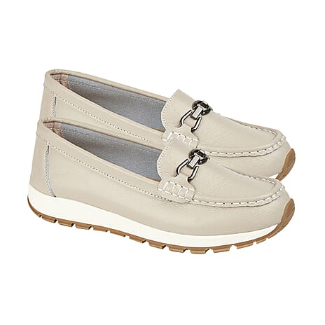 Jo - Joe Ladies Ipanema Leather Loafer Shoes (Size 8) - Smoke