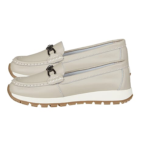 Jo - Joe Ladies Ipanema Leather Loafer Shoes (Size 8) - Smoke