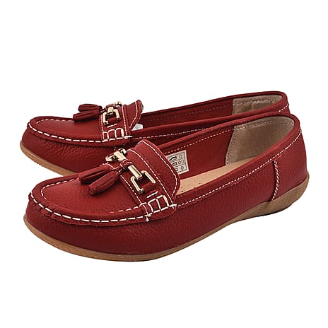 Jo - Joe Ladies Ipanema Leather Loafer Shoes (Size 4) - Dark Red