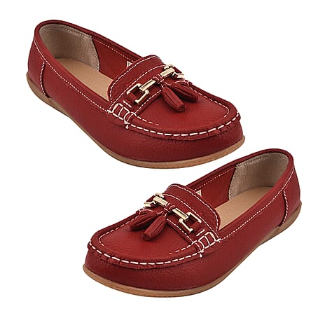 Jo & Joe Ladies IPANEMA Smooth Leather Wedge Loafer (Size 7) - Dark Red
