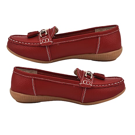 Jo & Joe Ladies IPANEMA Smooth Leather Wedge Loafer (Size 7) - Dark Red