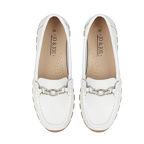 Jo & Joe Ladies IPANEMA Smooth Leather Wedge Loafer (Size 8) - White