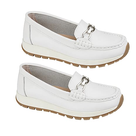Jo & Joe Ladies IPANEMA Smooth Leather Wedge Loafer (Size 8) - White