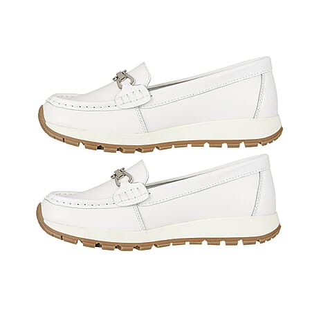 Jo & Joe Ladies IPANEMA Smooth Leather Wedge Loafer (Size 8) - White