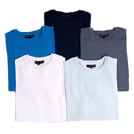 Smith - Jones 5 Pack Cotton Knitted Tee (Size L) - Bluesy