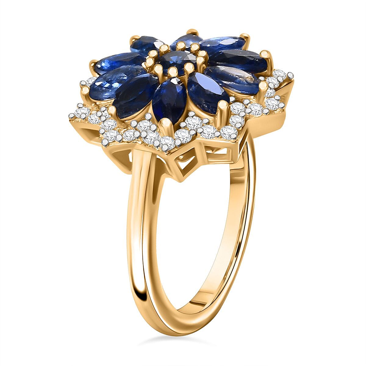 Kyanite ,  Moissanite  Main Stone With Side Stone Ring in 18K YG Vermeil Sterling Silver 3.12 ct,  Silver Wt. 6 Gms  2.930  Ct.