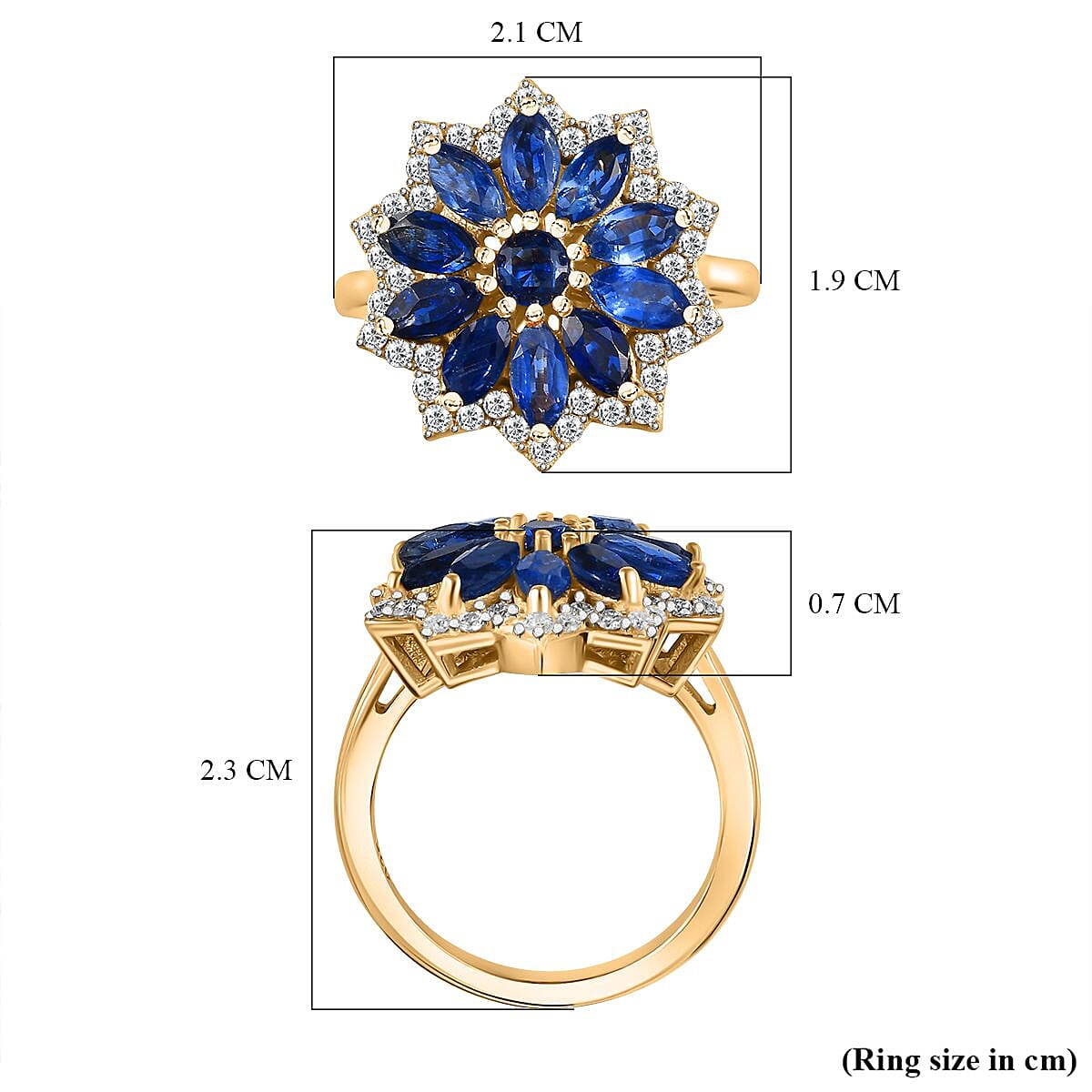 Kyanite ,  Moissanite  Main Stone With Side Stone Ring in 18K YG Vermeil Sterling Silver 3.12 ct,  Silver Wt. 6 Gms  2.930  Ct.