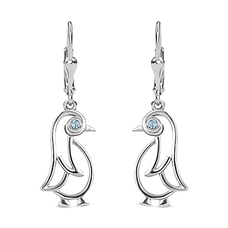 Skyblue Topaz Solitaire Penguin Earrings in Rhodium Overlay Sterling Silver