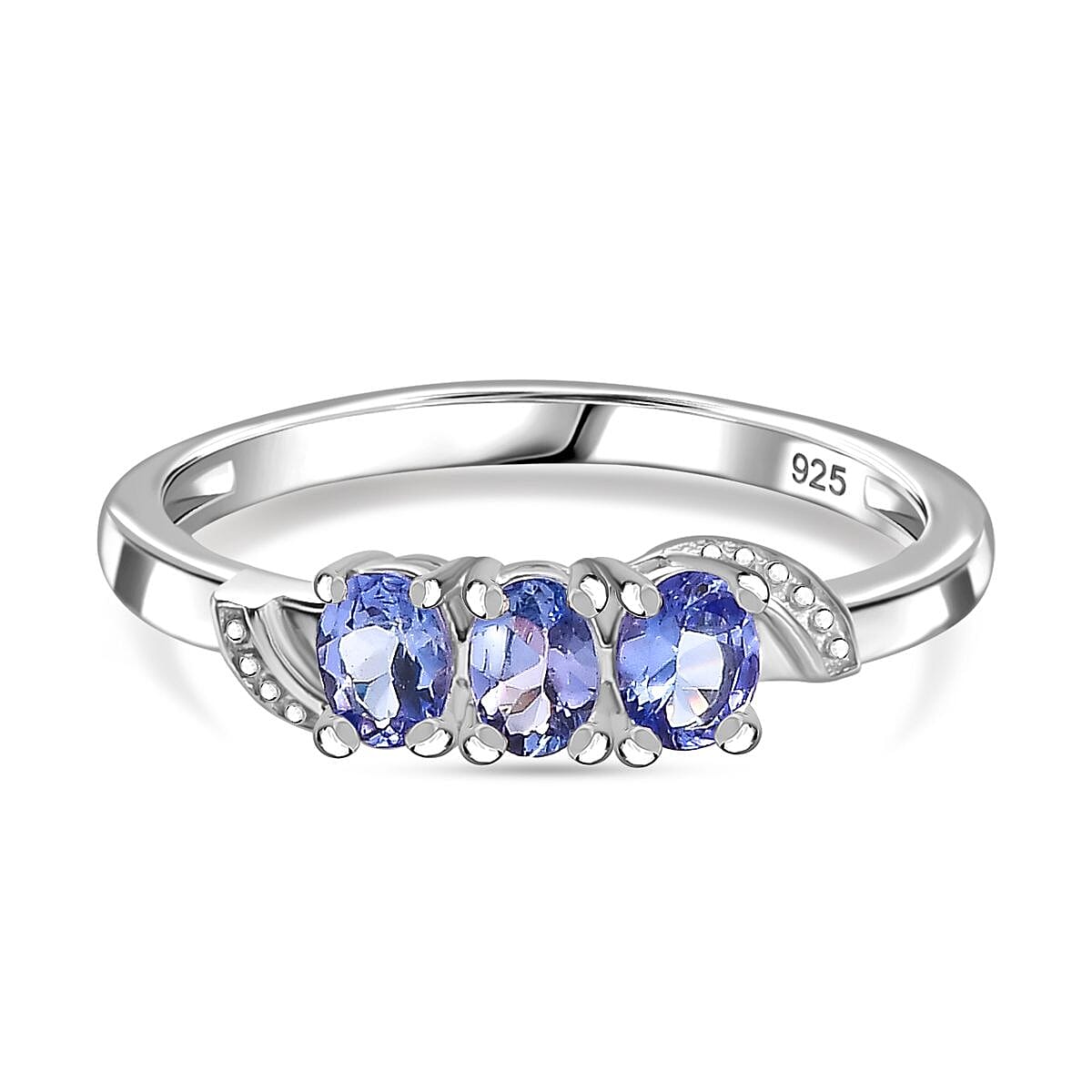 Premium Tanzanite Trilogy Ring in Platinum Overlay Sterling Silver Premium Tanzanite Trilogy Ring in Platinum Overlay Sterling Silver