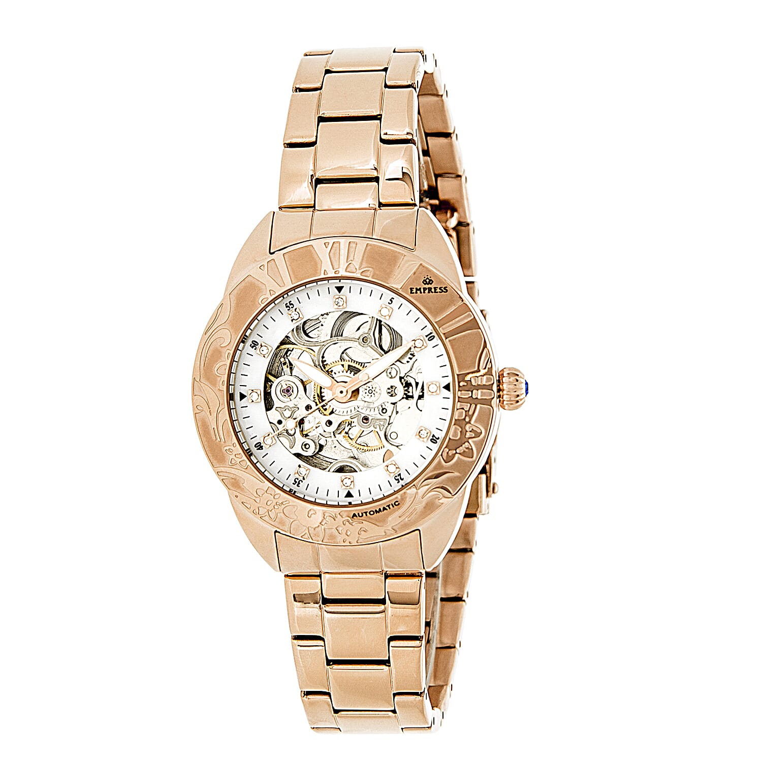 Empress Godiva Automatic Movement White Dial 10 ATM Water Resistant Ladies Watch in Rose Gold