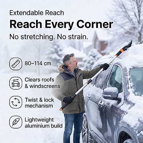 Retractable Snow Brush and Ice scraper with Extendable handle from 80 to 114 cm - Orange - Black