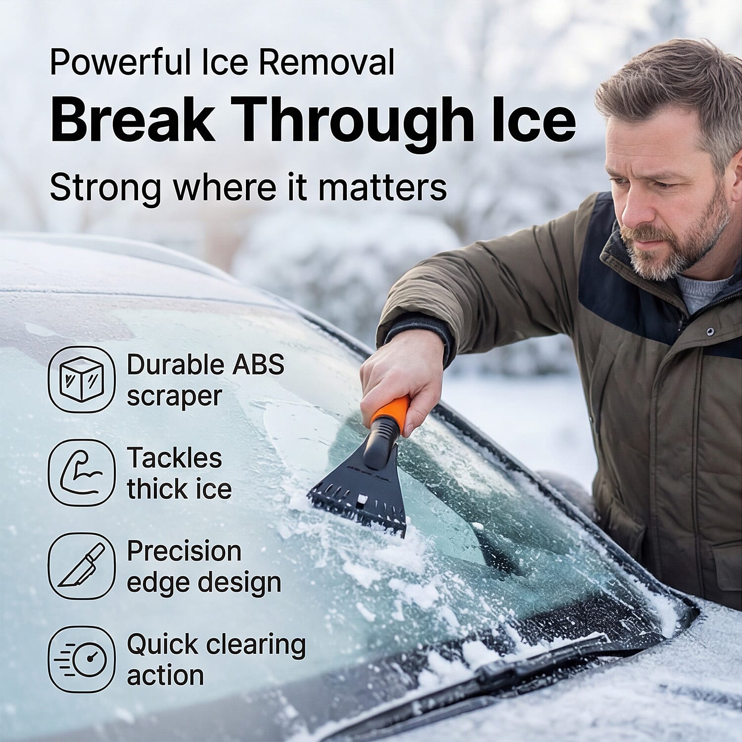 Retractable Snow Brush and Ice scraper with Extendable handle from 80 to 114 cm - Orange - Black