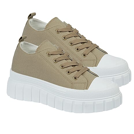 Urban Jacks Ladies CHICAGO Lace Up Canvas On Chunky Cleated Sole (Size 6) - Taupe