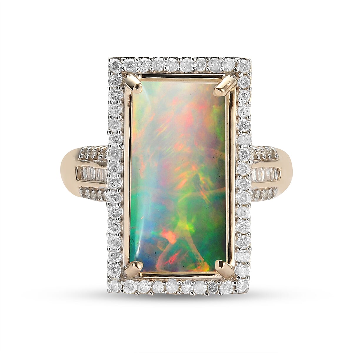 9K Yellow Gold AAA Ethiopian Welo Opal and Diamond Ring 4.23 Ct.