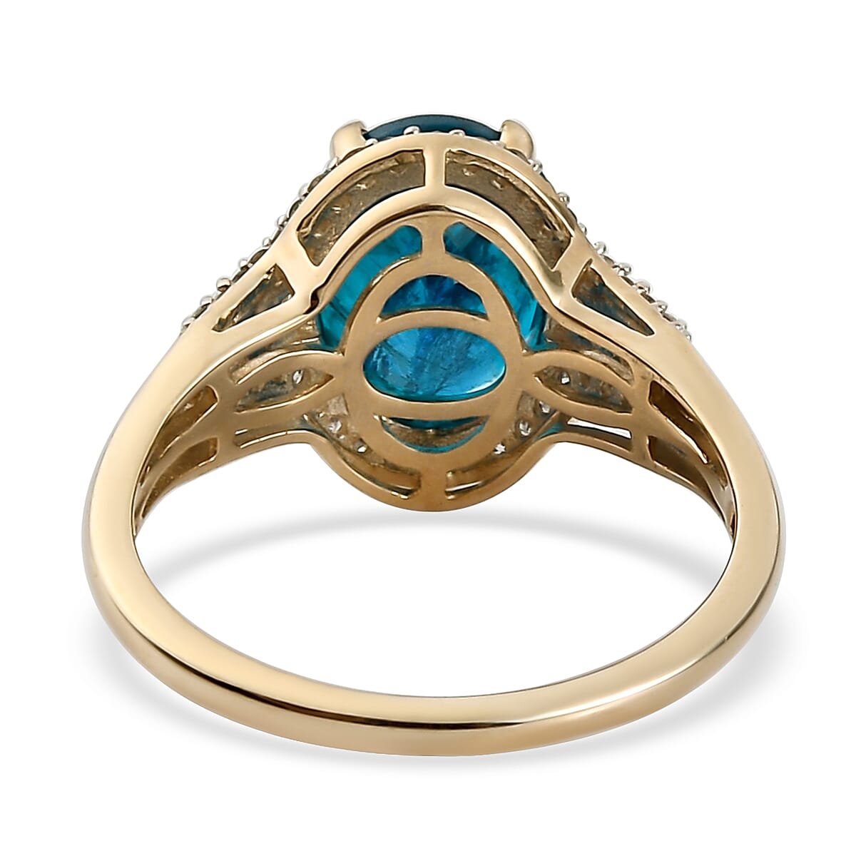 9K Yellow Gold Neon Apatite and Diamond Halo Ring 3.03 Ct.