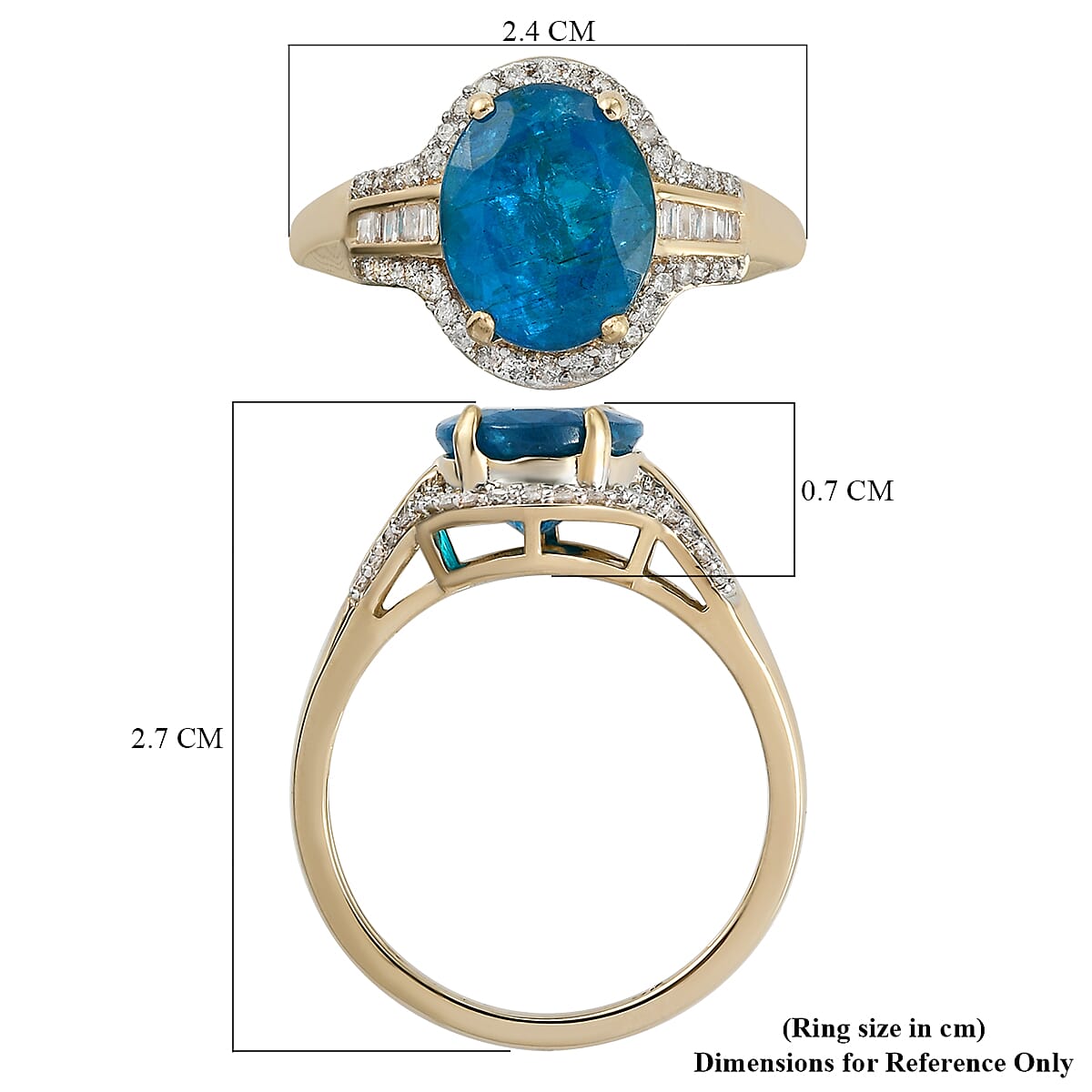 9K Yellow Gold Neon Apatite and Diamond Halo Ring 3.03 Ct.