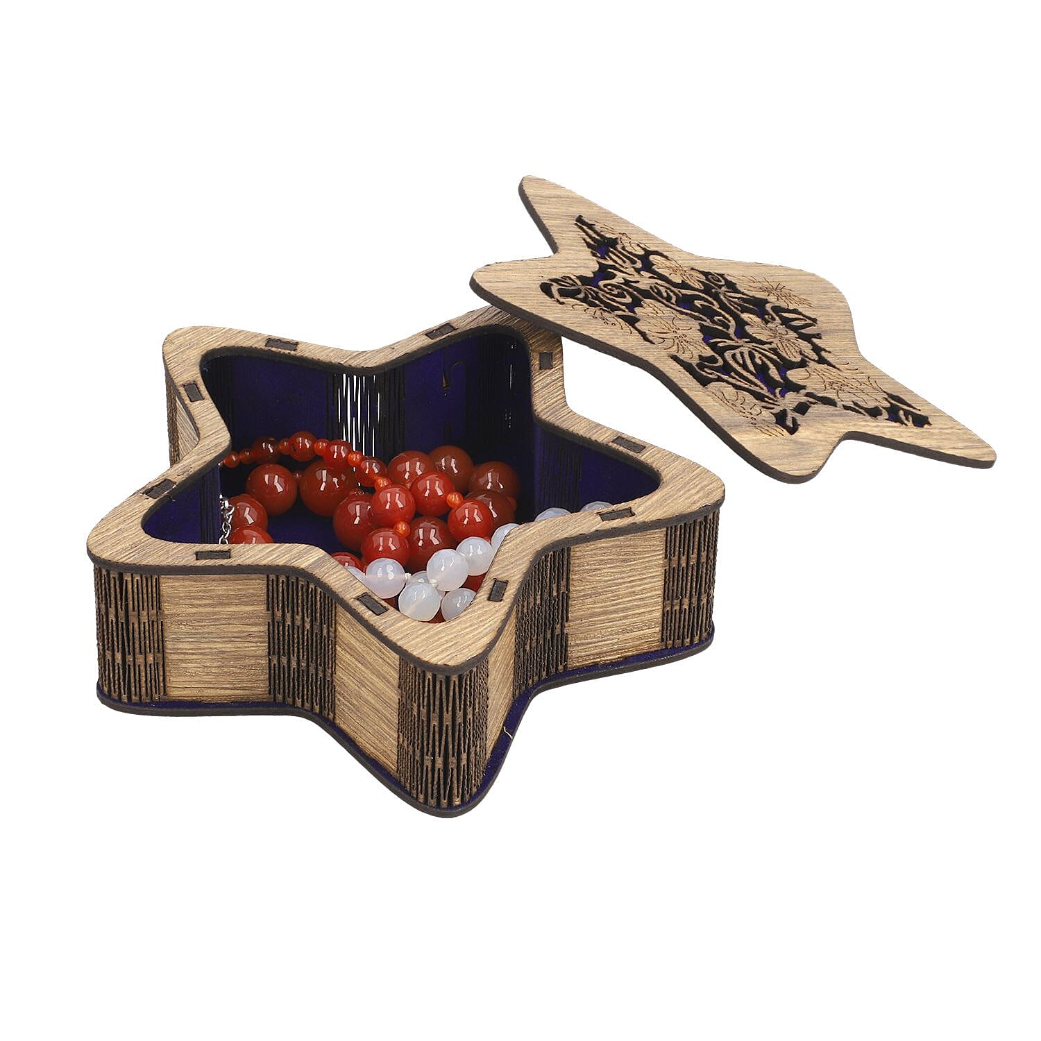 MDF Star Shape Floral Jewellery Box (Size 16x16x5 Cm) - Dark Blue ...