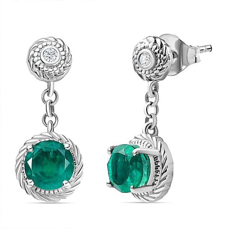 Emeraldine Quartz & Natural Zircon Earrings in Rhodium Overlay Sterling Silver 3.54 Ct
