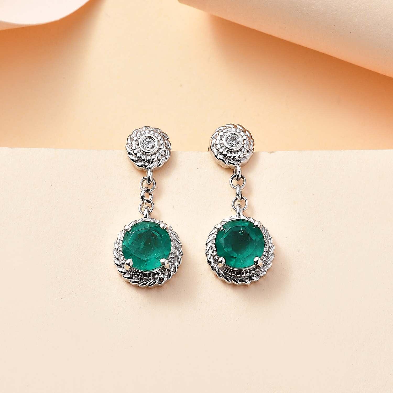 Emeraldine Quartz & Natural Zircon Earrings in Rhodium Overlay Sterling Silver 3.54 Ct