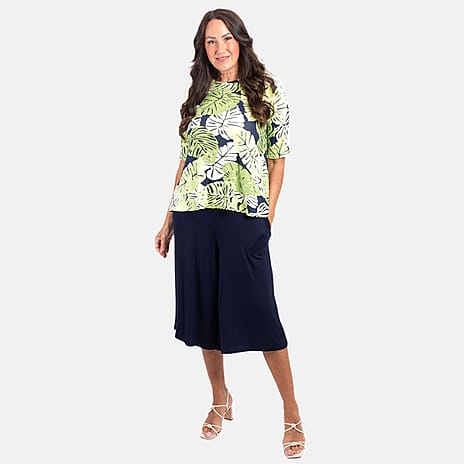 Nicole Leaf Pattern Culotte Set (Size L) - Navy