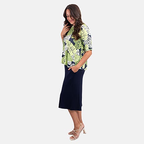Nicole Leaf Pattern Culotte Set (Size L) - Navy