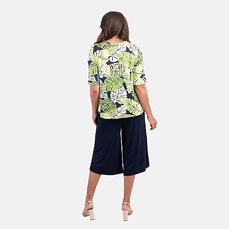 Nicole Leaf Pattern Culotte Set (Size L) - Navy