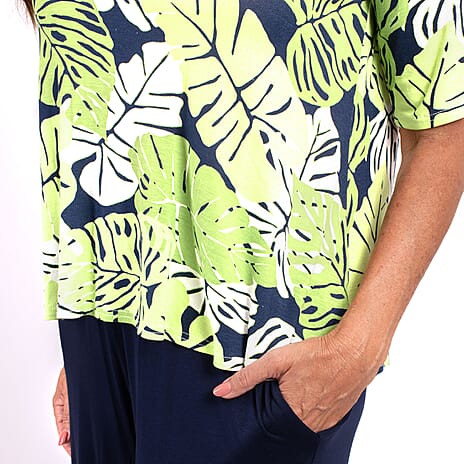 Nicole Leaf Pattern Culotte Set (Size L) - Navy
