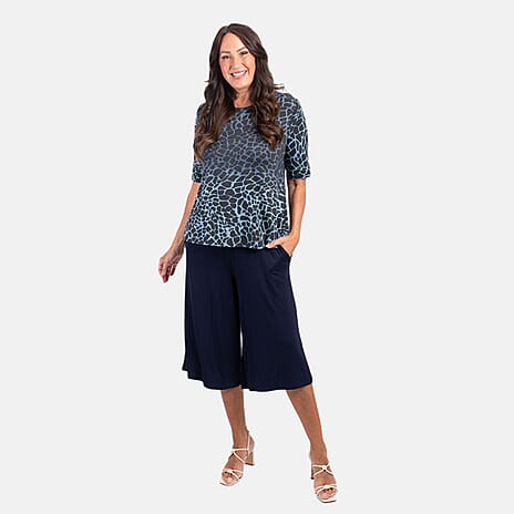 Nicole Animal Pattern Culotte Set (Size L) - Navy
