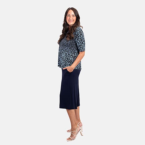 Nicole Animal Pattern Culotte Set (Size L) - Navy