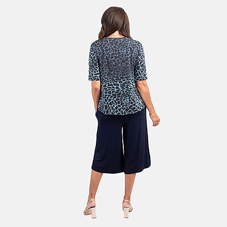 Nicole Animal Pattern Culotte Set (Size L) - Navy