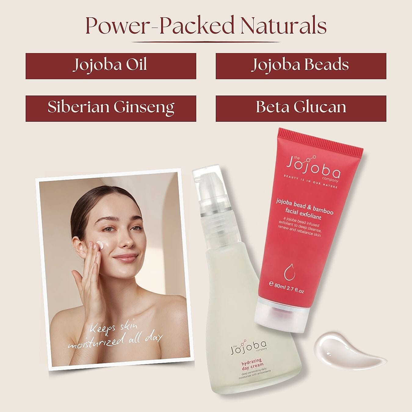 The Jojoba Company Jojoba Bead and Bamboo Facial Exfoliant with The Jojoba Company Hydrating Day Cream