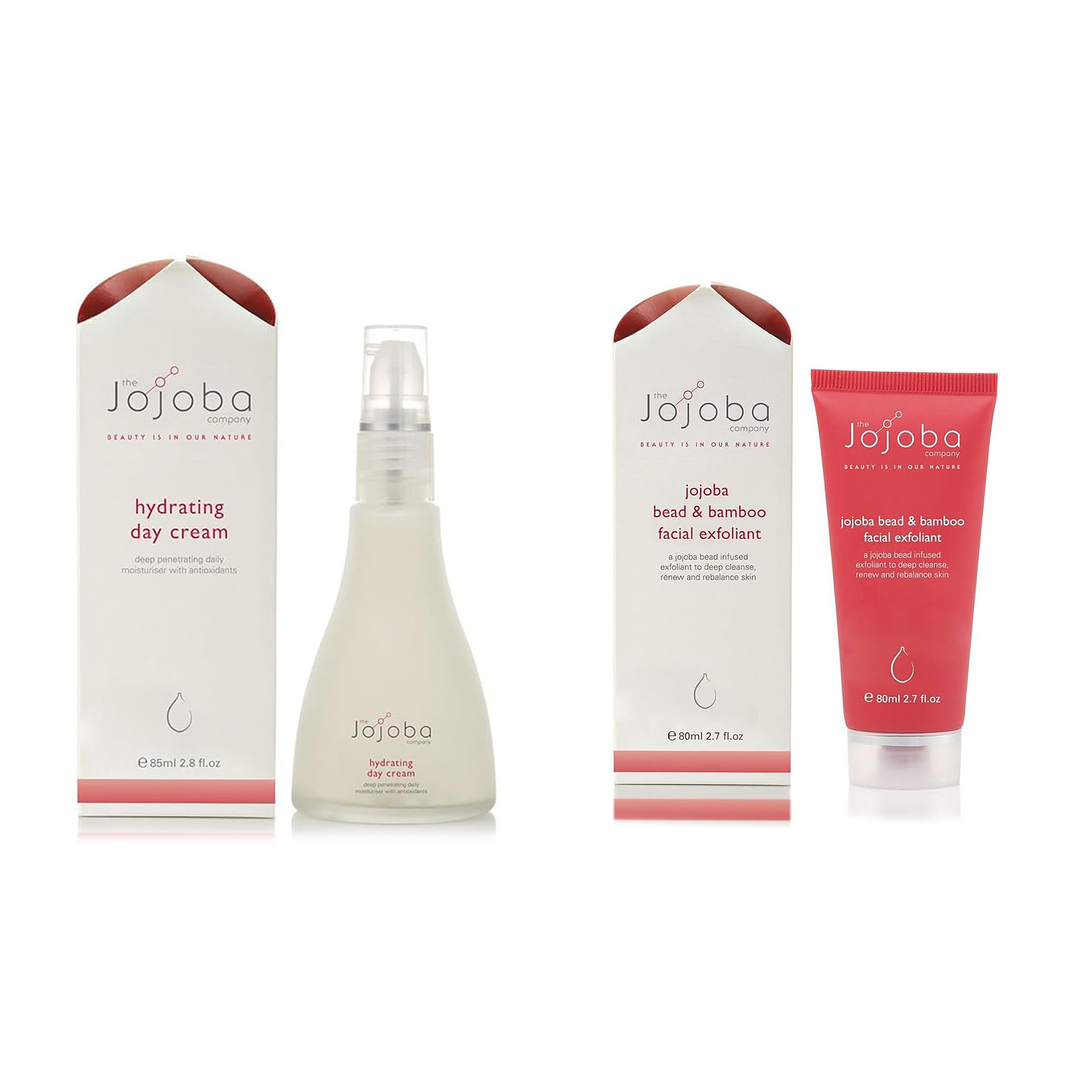 Jojoba Bead and Bamboo Facial Exfoliant 80ml & Hydrating Day Cream 85ml Bundle