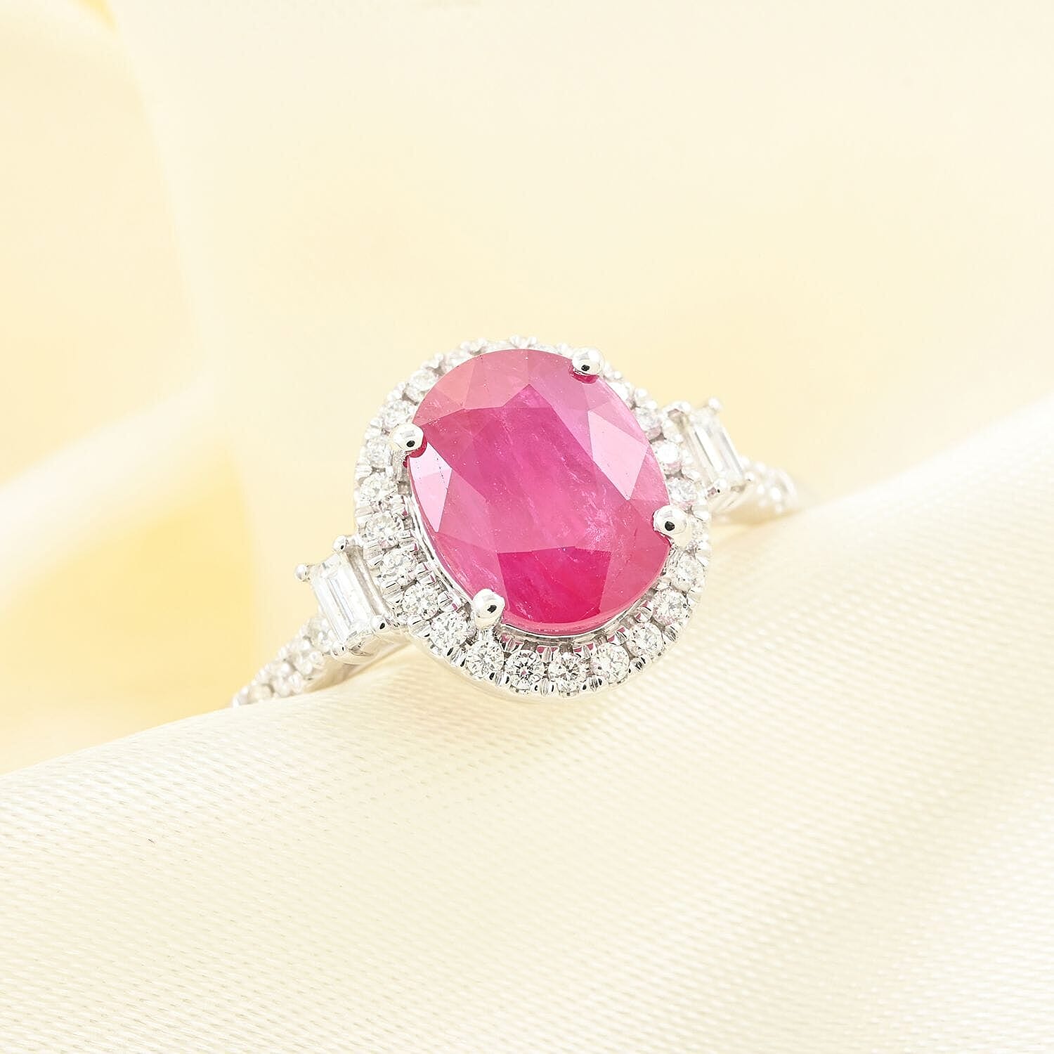Rhapsody  950 Platinum  AAAA  Mozambique Ruby   White Diamond  VS Ring 2.49 ct,  Platinum Wt. 5.85 Gms  2.490  Ct.